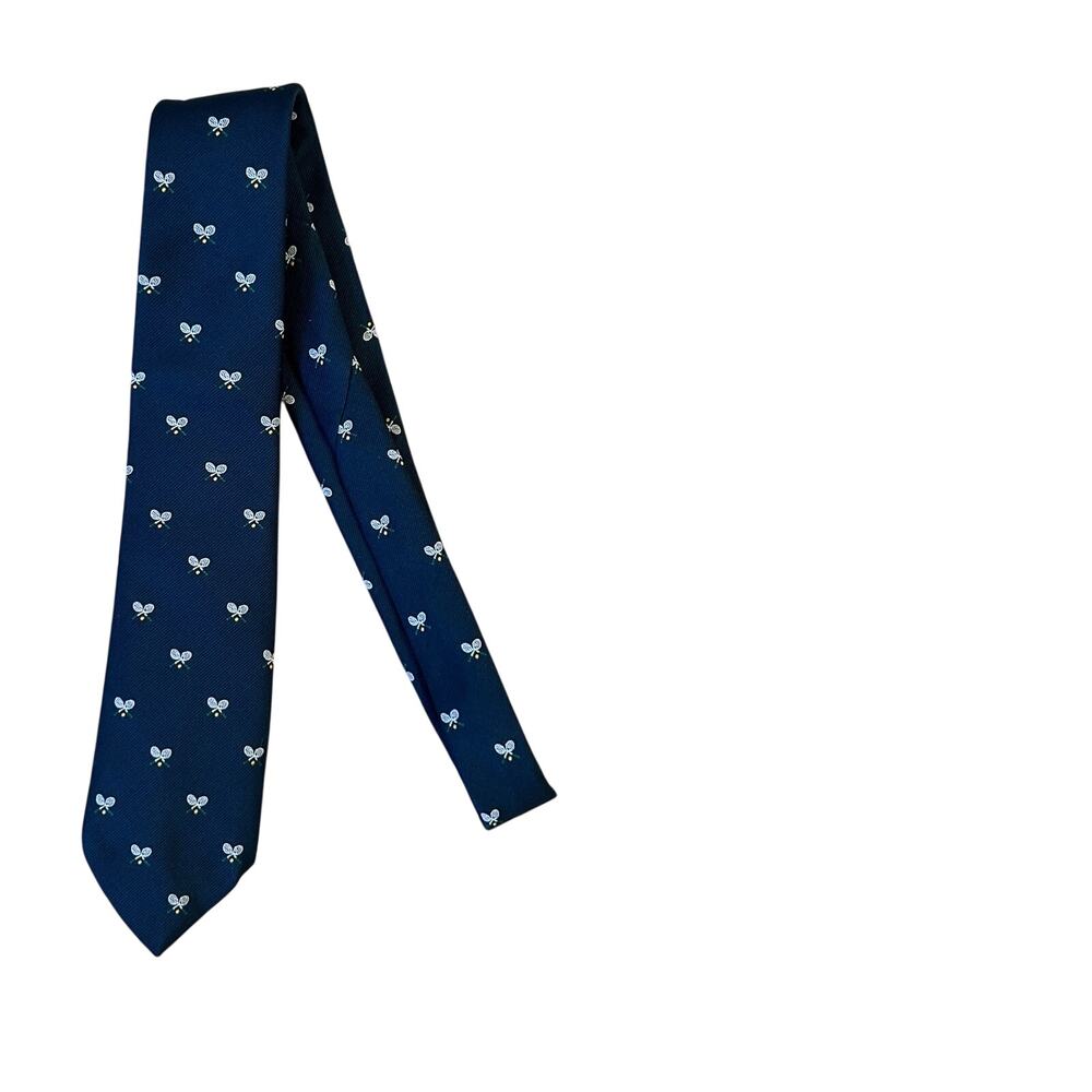 Vintage Johnny Carson Navy Tennis Racket Novelty Necktie Preppy Country Club